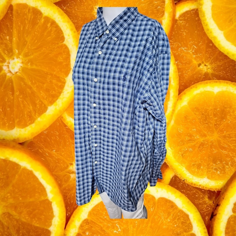 Ralph Lauren Plaid Button Down Shirt Mens XL Long Sleeve Blue White